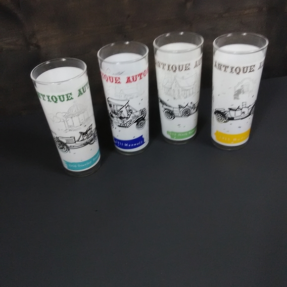 TOM COLLINS   ANTIQUE AUTO TALL SKINNY DRINKING GLASSES/ BAR GLASSES SET OF 4 - Picture 9 of 10